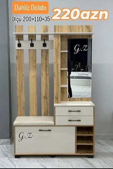 Dəhliz Dolabı Ölçü: 200×110×35 - Təbii ağac teksturalı və açıq krem lalafo.az -da Dəhliz Dolabı Ölçü: 200×110×35 - Təbii ağac teksturalı və açıq krem