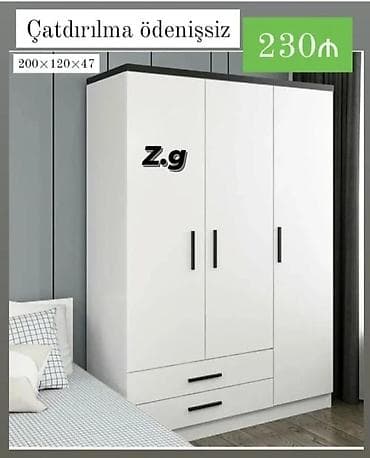 Ağ rəngli üç qapılı paltar dolabı - Ölçülər: 200 × 120 × 47 sm - lalafo.az -da Ağ rəngli üç qapılı paltar dolabı - Ölçülər: 200 × 120 × 47 sm -